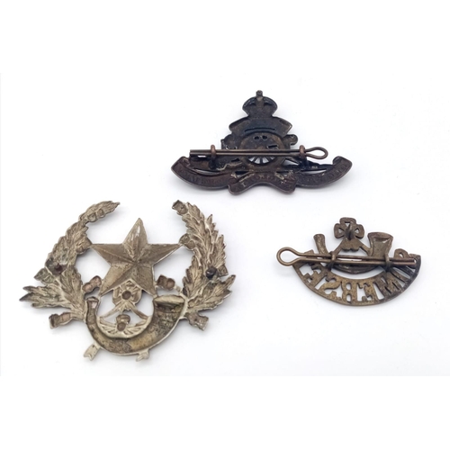 928 - Three Original Vintage Military Badges: Cameronian Scottish Rifles (no pin), Royal Artillery and Som... 