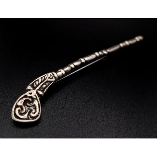 1000 - A Rare Antique Silver Celtic Bar Brooch 7.5cm Length. 6.62 Grams.