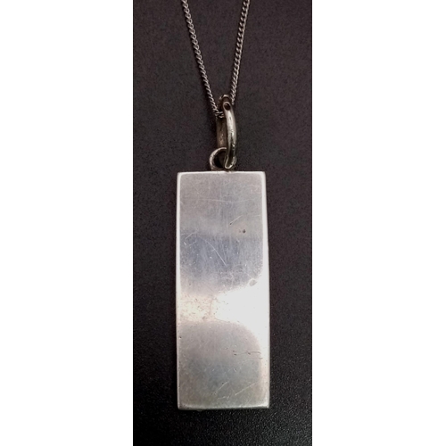 1028 - A Very Good Condition Fully Hallmarked 1977 Silver Ingot Pendant Necklace. 48 cm Length Sterling Sil... 