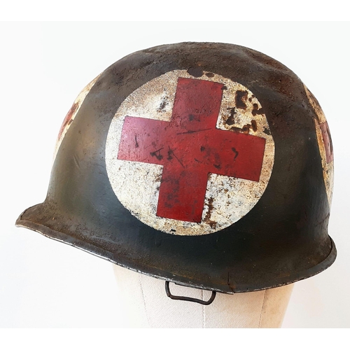 109 - WW2 US Swivel Bale Front Seam Medics Helmet and Liner.