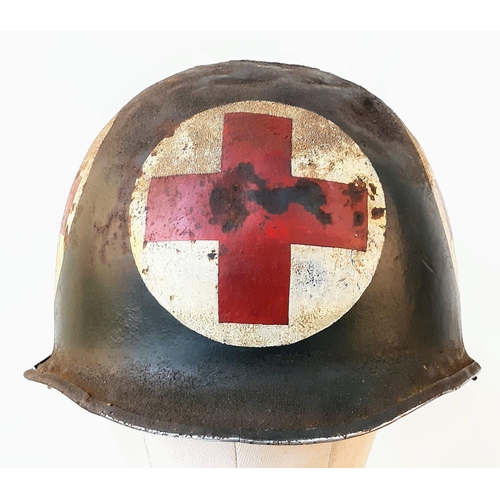 109 - WW2 US Swivel Bale Front Seam Medics Helmet and Liner.