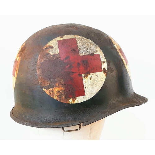 109 - WW2 US Swivel Bale Front Seam Medics Helmet and Liner.