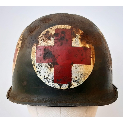 109 - WW2 US Swivel Bale Front Seam Medics Helmet and Liner.