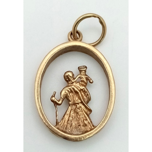 479 - 9k yellow gold oval St Christopher pendant. Weighs 3g (H:2cm)