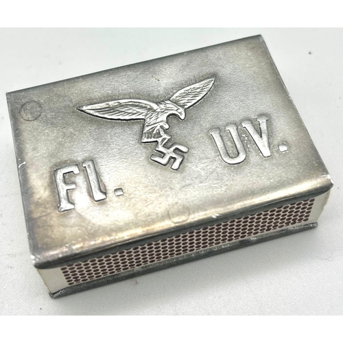 670 - A Nazi German Eagle White Metal Matchbox with Matches in Box and stamped on Reverse Ges.Gesch.