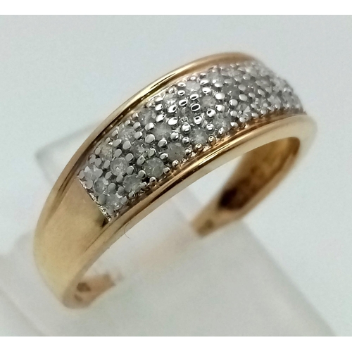 752 - 9k yellow gold diamond pave band ring. 0.36ct Diamond. Total Weight 2.5g. size P