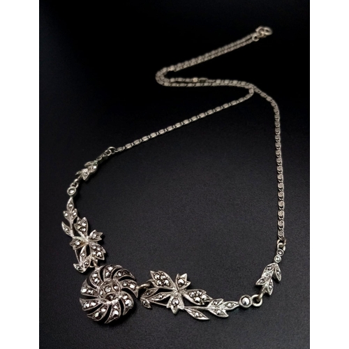 797 - A Very Good Condition Vintage or Older Greek Style Marcasite Set Silver Necklace 43cm Length. 9.81 G... 