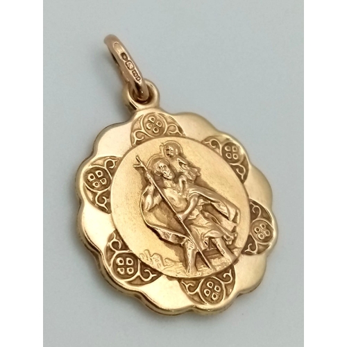 802 - 9k yellow gold St Christopher pendant 1.5g