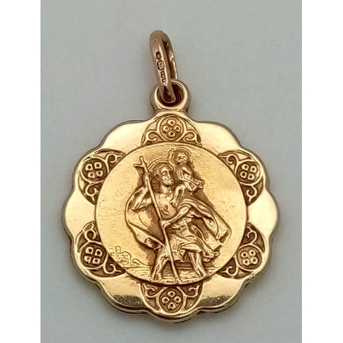 802 - 9k yellow gold St Christopher pendant 1.5g