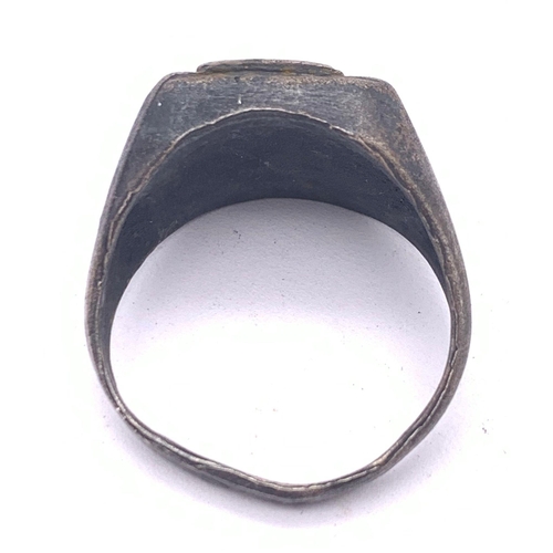 856 - WW2 Italian Fascist Silver Mussolini Head Ring.