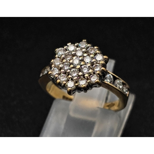 1175 - 9k yellow gold cubic zirconia cluster ring 3.2g size I