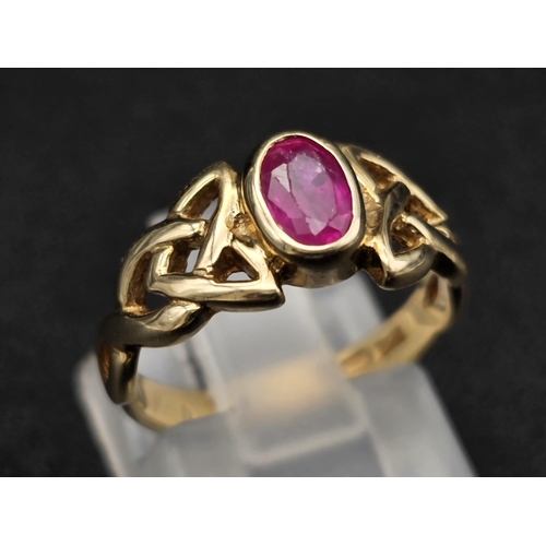 1197 - 9K YELLOW GOLD RUBY SET RING. TOTAL WEIGHT 2.66G.  SIZE I