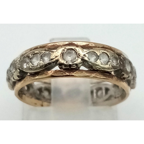 1253 - 9k yellow gold cubic zirconia vintage set band 3.2g size L