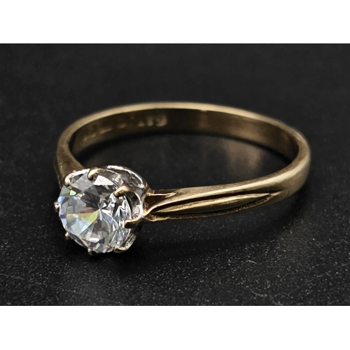 1053 - 9k yellow gold cubic zirconia solitaire ring 2.3g size O (equivalent dia:0.75ct)