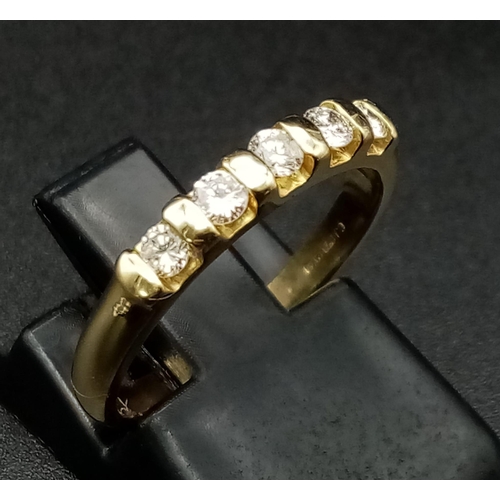 1145 - 18k yellow gold diamond 5 stone ring (dia: 0.15ct), size J, 2.9g