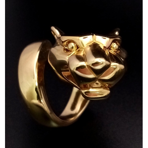 103 - A statement 18 K yellow gold ring in the shape of a Panther twisted round the finger. Size: M, weigh... 