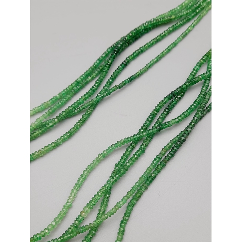 1119 - 5 STRAND GREEN GARNET NECKLACE, 42.4G TOTAL WEIGHT.