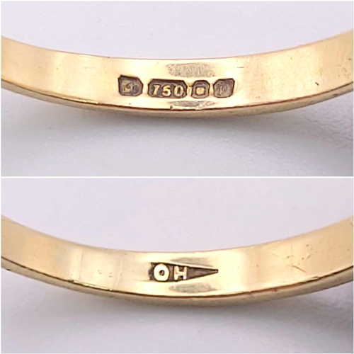 369 - An 18 K yellow gold ring with five diamonds (0.20 carats). Ring size: I1/2, weight: 1.7 g.