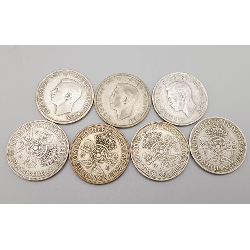 564 - A Rare Full Set of 7 Fine Condition WW2 Silver Six Penny Coins 1939-1945. Inclusive (500 silver cont... 