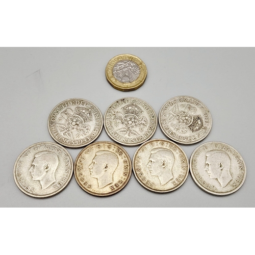 564 - A Rare Full Set of 7 Fine Condition WW2 Silver Six Penny Coins 1939-1945. Inclusive (500 silver cont... 