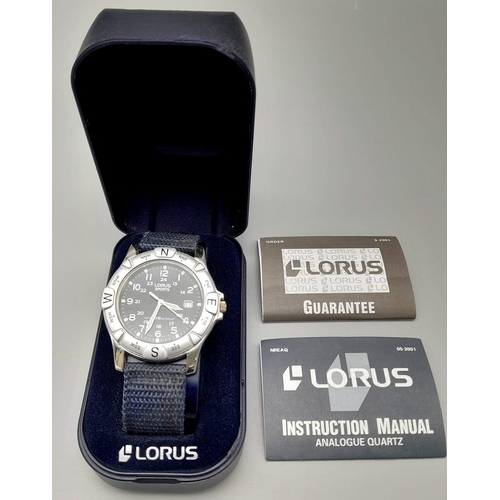 606 - Ex Display Lorus Quartz Divers Date Watch. Blue Nato Style Strap, 43mm including crown. New Battery ... 