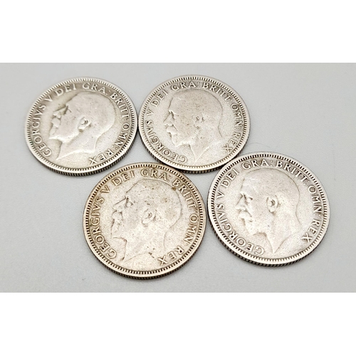 649 - A Parcel of 4 1921 George V Half Crown Coins. 1 x Good & 3 Very Good. Condition. 55.08 Grams 500 Sil... 