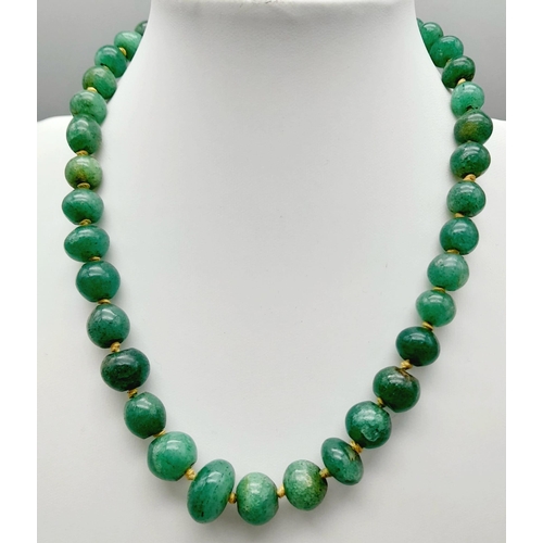 739 - Vintage Jade Bead Necklace 38cm Length. Knotted Between Each Bead. Graduating Size Jade Stone Beads ... 