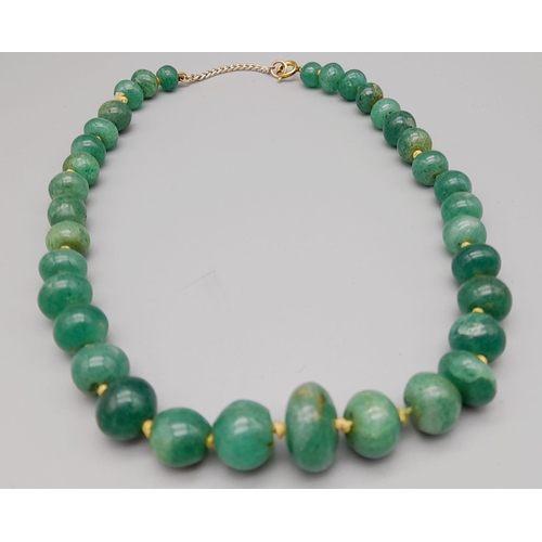 739 - Vintage Jade Bead Necklace 38cm Length. Knotted Between Each Bead. Graduating Size Jade Stone Beads ... 