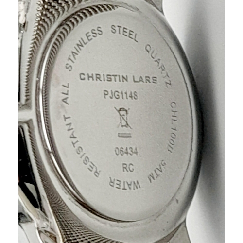 774 - Ex Display Christin Lars Stainless Steel Date Quartz Watch. Blue and White Dial, Expanding Strap, 42... 