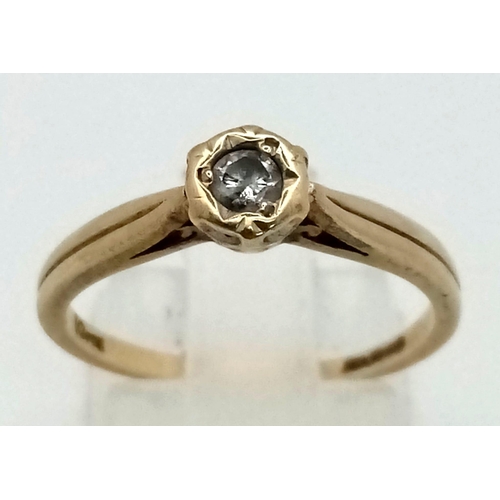 788 - 9k yellow gold illusion set diamond ring. Total Weight 1.7g.  0.15ct Diamond, size M.