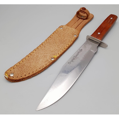 839 - A Hand-Crafted Original Bowie Knife in Leather Sheath 26cm Length.