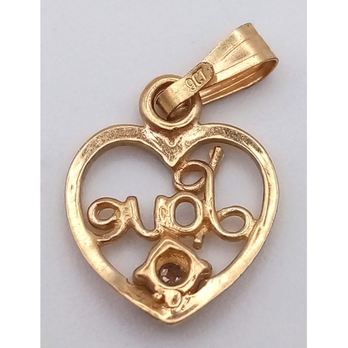 861 - 9K YELLOW GOLD DIAMOND SET HEART LOVE CHARM / PENDANT 0.4G