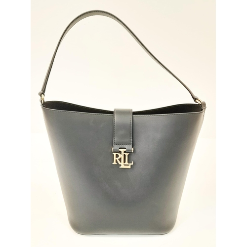 876 - A Lauren, Ralph Lauren Black Leather Handbag with Gold tone Hardware, 28cm x 36cm. Please see photos... 