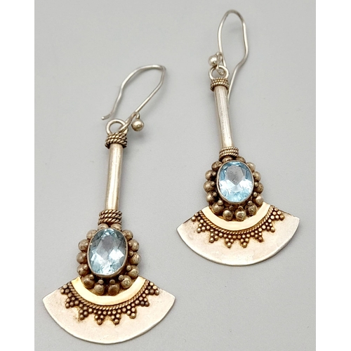 891 - A Vintage Pair of Balinese Suarti Sterling Silver Gold Highlight Topaz Set Earrings 6cm Drop 13.25 G... 