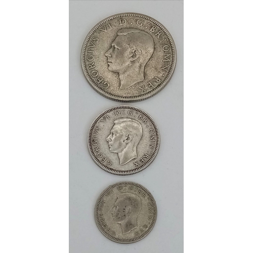 1049 - A Parcel of Three 1939 Dated British Silver Coins Comprising; 1 x Half Crown, 1 x One Shilling and 1... 