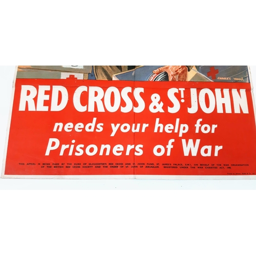 1052 - An Original Red Cross WW2 Colour Poster Asking for Help for British Prisoners of War. Printed by Joh... 