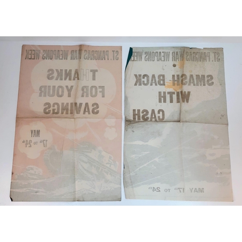 1205 - Two Original Vintage WW2 St. Pancras War Weapons Week Posters: Smash Back with Cash and Thanks for Y... 