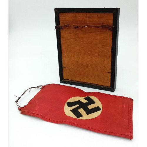 234 - A WW2 German Nazi Pennant with A Framed Himmler Pass Page.