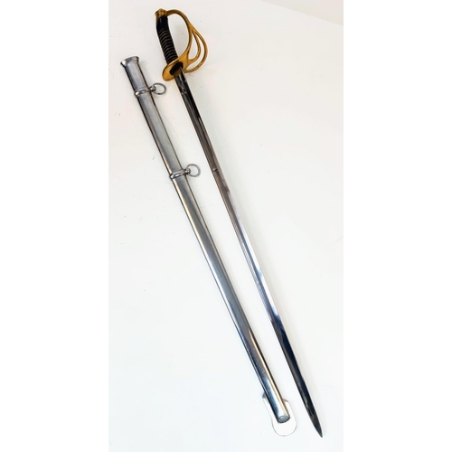 304 - A Very Good Condition French Pattern Sword with Scabbard. Brass and leather Handle 94cm Length.