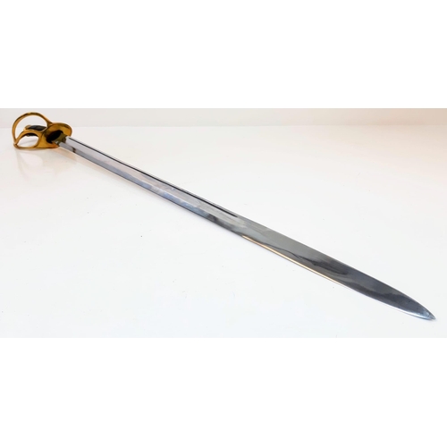 304 - A Very Good Condition French Pattern Sword with Scabbard. Brass and leather Handle 94cm Length.