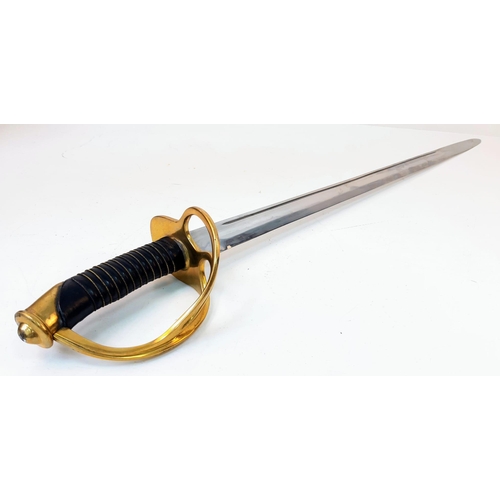 304 - A Very Good Condition French Pattern Sword with Scabbard. Brass and leather Handle 94cm Length.