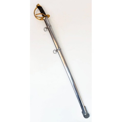 304 - A Very Good Condition French Pattern Sword with Scabbard. Brass and leather Handle 94cm Length.