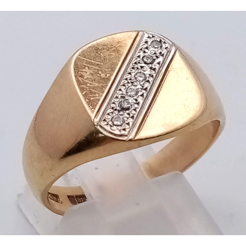 355 - 9K YELLOW GOLD DIAMOND SET SIGNET RING 5.8G SIZE P