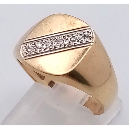 355 - 9K YELLOW GOLD DIAMOND SET SIGNET RING 5.8G SIZE P