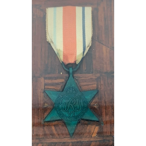 365 - A Vintage Framed and Glazed Set of Original WWII Medals issued to Charles Felton 1939-1945 Comprisin... 