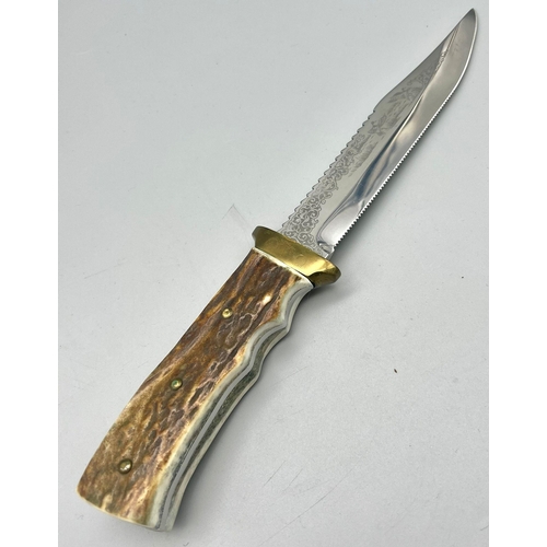 379 - An Excellent Condition Antler Handle Gerlach 1760 Design Bowie Sheath Knife with Leather Sheath. 28c... 