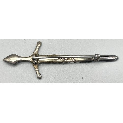 592 - A Vintage Edinburgh Hallmarked 1922 Silver Celtic Sword Brooch 7cm Length-weight 7.76 grams.