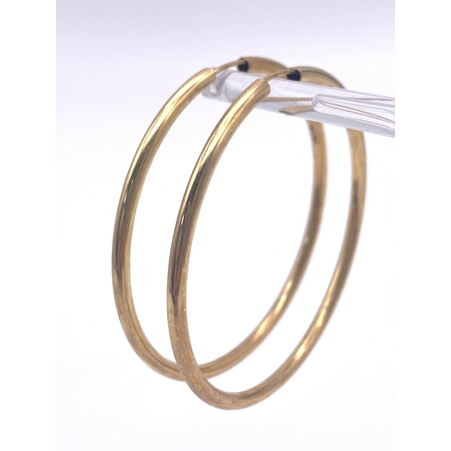 624 - 9K YELLOW GOLD LARGE HOOP EARRINGS 4.4G UNWORN