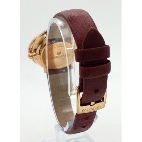 643 - SWAROVSKI CRYSTAL FLOWER, LEATHER STRAP WATCH REFERENCE 5552780. ORIGINAL STRAP FULL WORKING ORDER, ... 