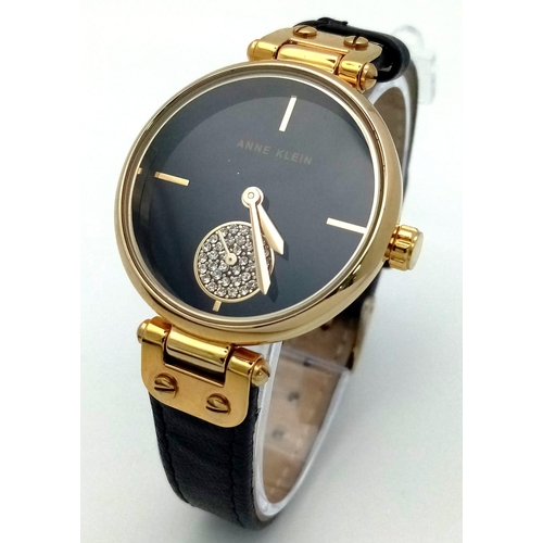 782 - ANNE KLEIN BLACK LEATHER STRAP WATCH REFENCE AK3380 FULL WORKING ORDER, EXCELLENT CONDITION 36MM